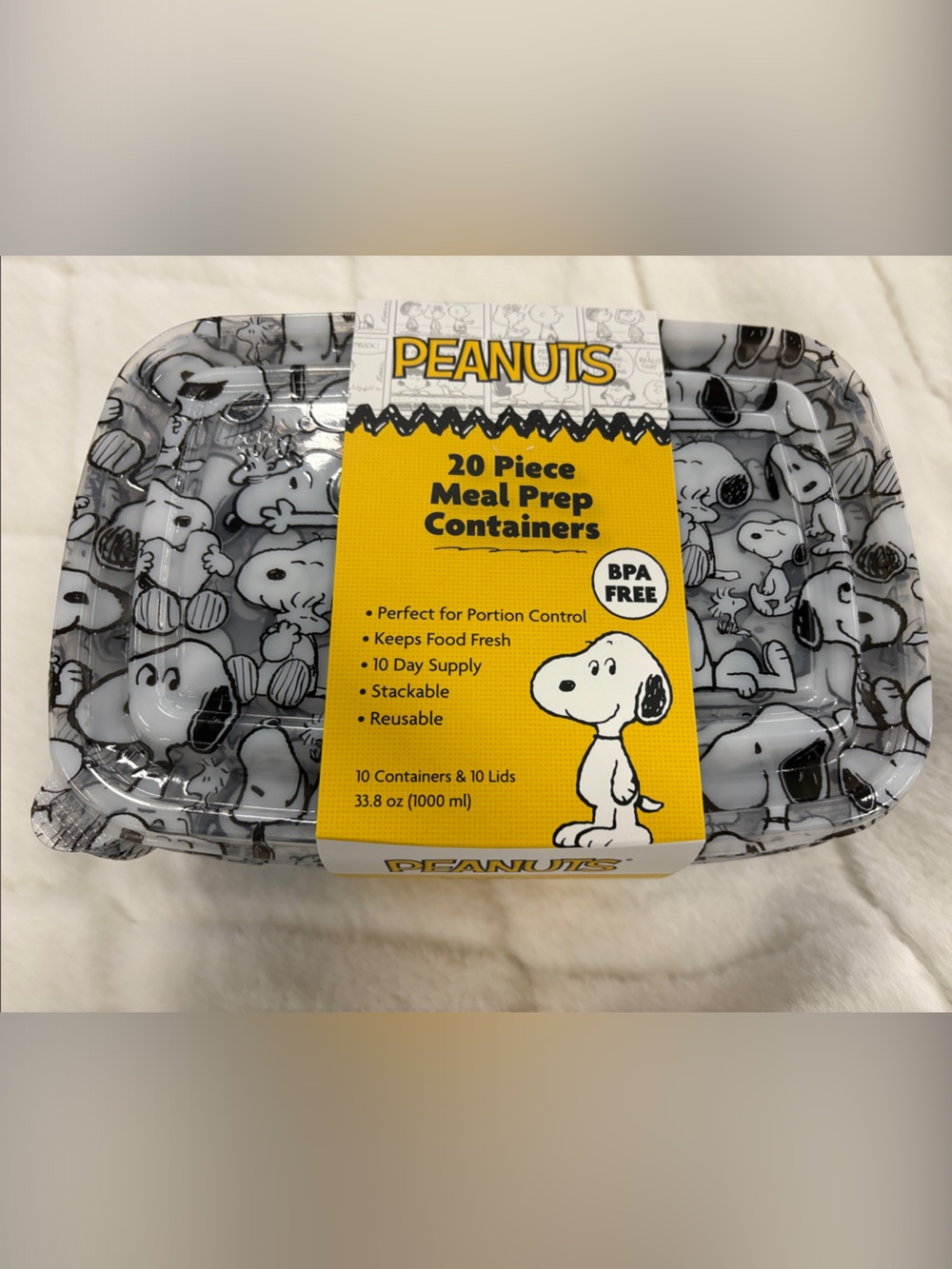 Peanuts Snoopy Meal Prep Containers - Black & White